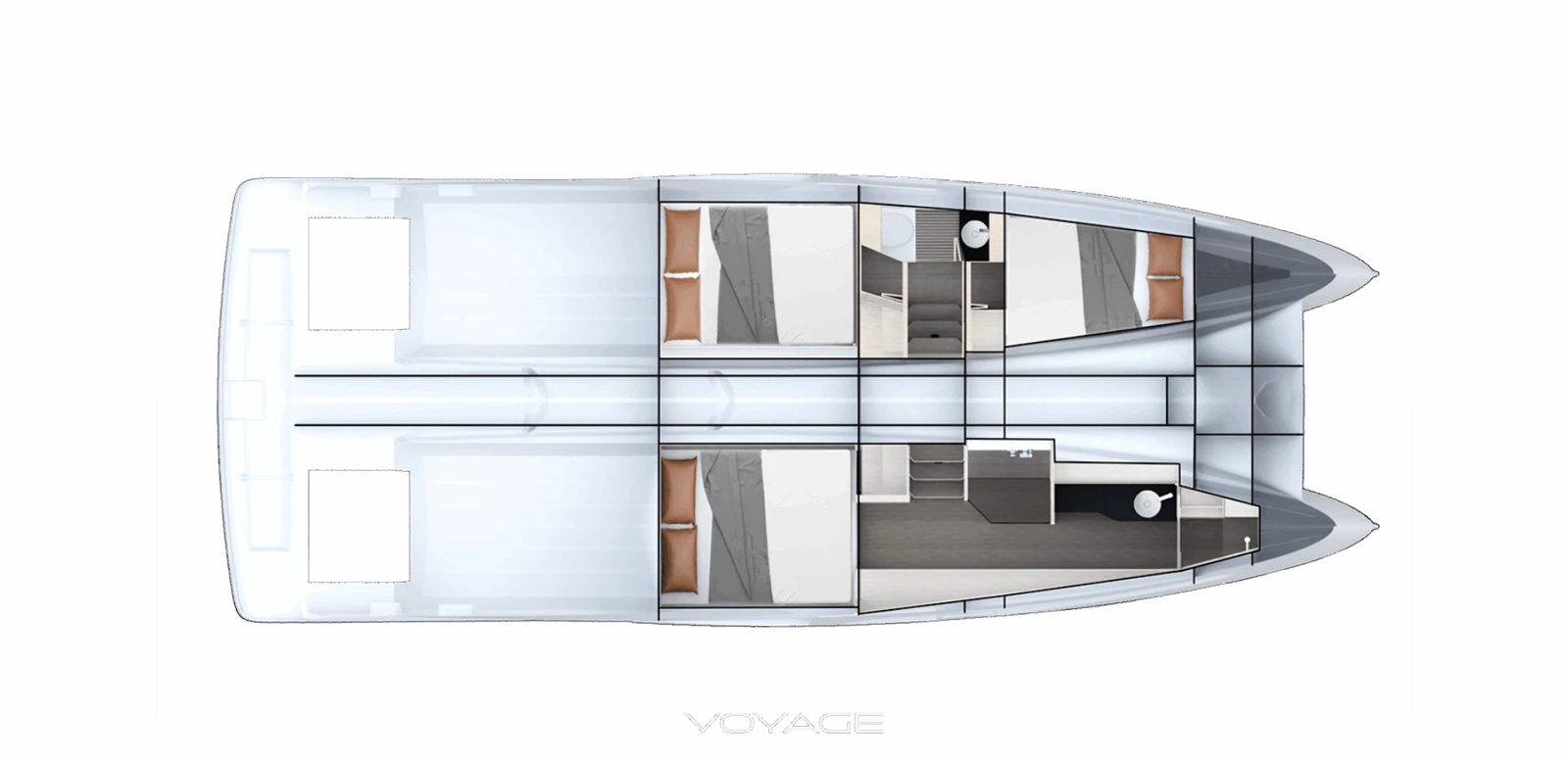 Plan original Voyage : trois cabines et six couchages